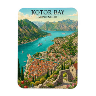 Magnet Flexible Baie de Kotor Monténégro Voyage Rétro Vintage