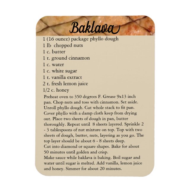Magnet Flexible Baklava Recette Aimant Réfrigérateur Cuisine de va (Vertical)