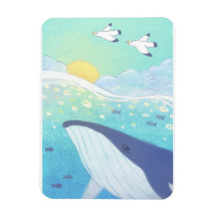 Magnet Flexible Baleine, mouettes et l'été Illustration de l'océan