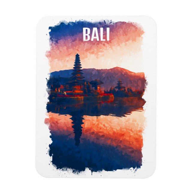 Magnet Flexible Bali Indonésie Ulun Danu Beratan Aquarelle (Vertical)