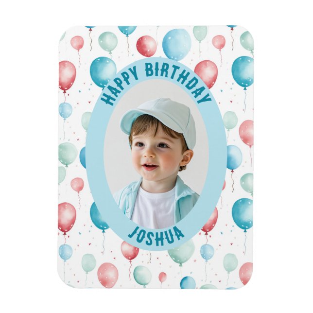 Magnet Flexible Ballons Bleus Bonne photo d'anniversaire (Vertical)