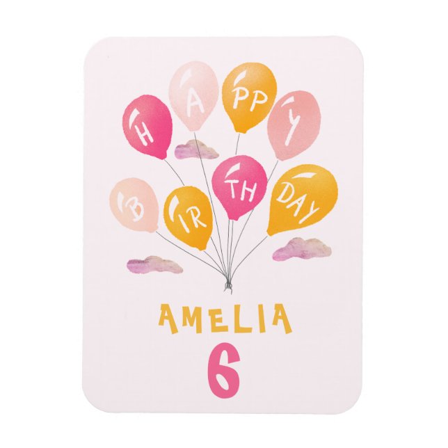 Magnet Flexible Ballons rose mignon Fille Anniversaire (Vertical)