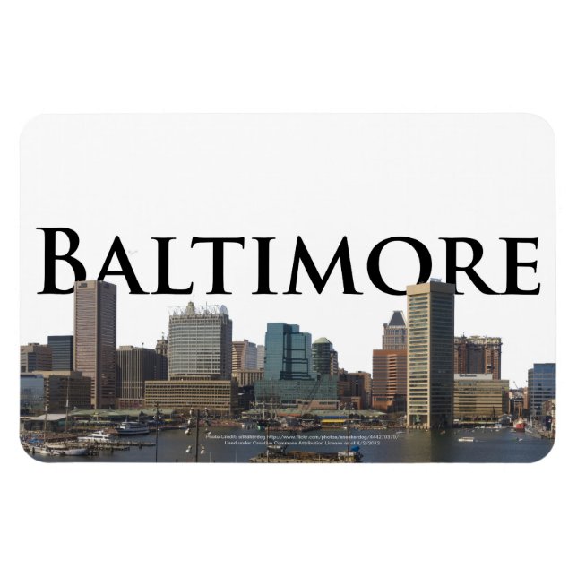 Magnet Flexible Baltimore MD Skyline avec Baltimore dans le ciel (Horizontal)