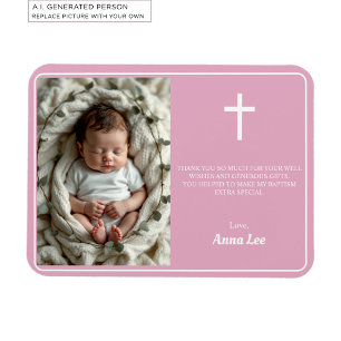 Magnet Flexible Baptême élégant Rose Poussiéreuse Merci Photo
