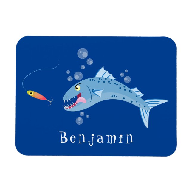 Magnet Flexible Barracuda poisson affamé de la pêche dessin animé (Horizontal)