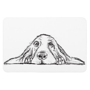 Magnet Flexible basset hound noir blanc yeux de chiot simple 