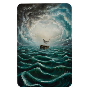 Magnet Flexible Bateau solitaire en Mer Turbulente Paysage océaniq