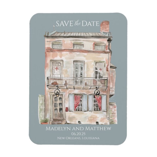 Magnet Flexible Bâtiment Historique Nouvelle-Orléans Aquarelle (Vertical)