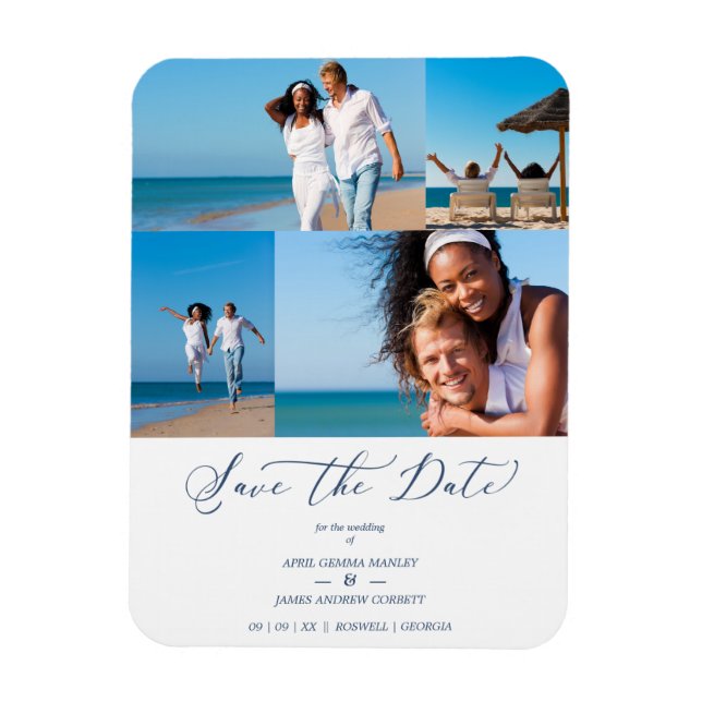 Magnet Flexible Beach Collage 4 Photos Modern Couple Wedding (Vertical)