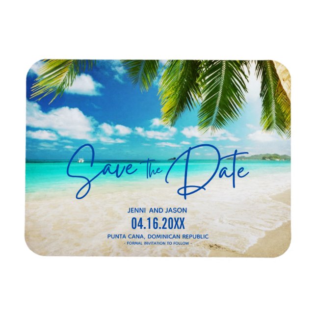 Magnet Flexible Beach Destination Blue Wedding Enregistrer La Date (Horizontal)