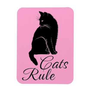 Magnet Flexible Beau chat assis noir avec "Règle des chats" Texte