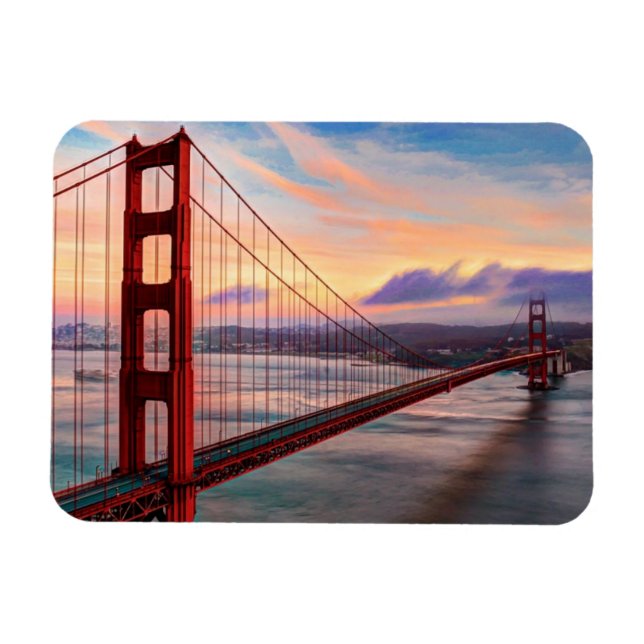 Magnet Flexible Beau coucher de soleil d'hiver au Golden Gate Brid (Horizontal)