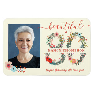 Magnet Flexible Beautiful at 80 Birthday Floral Number Poster