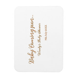 Magnet Flexible Bébé à venir bientôt baby shower marron rose tenda