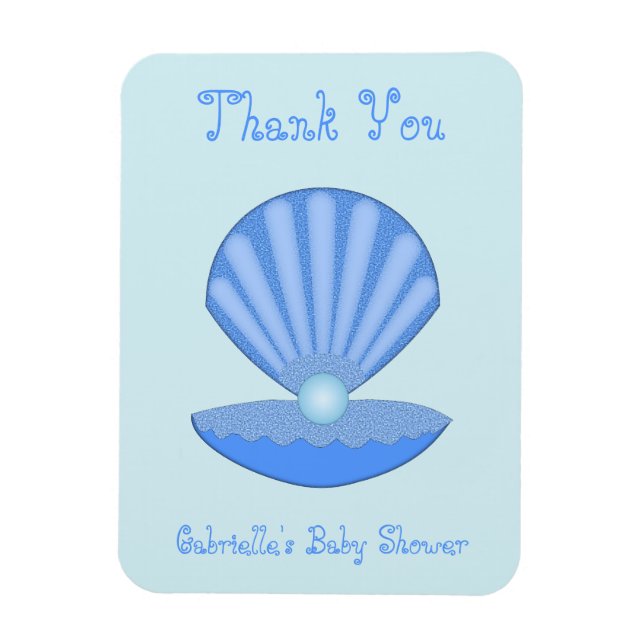 Magnet Flexible Bébé bleu Coquille d'huîtres et Baby shower Pearl (Vertical)