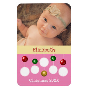 Magnet Flexible Bébé Noël année gardien photo rose