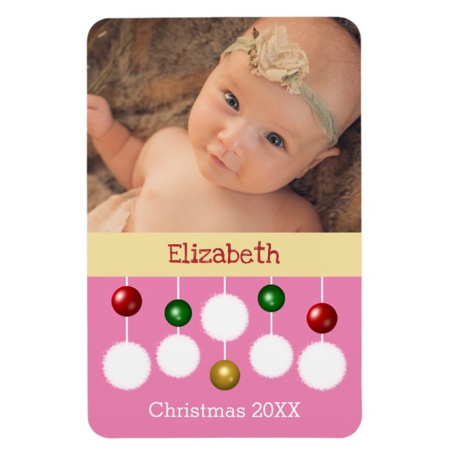 Magnet Flexible Bébé Noël année gardien photo rose (Vertical)
