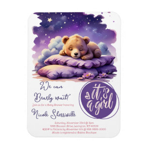 Magnet Flexible Bébé ours dormant violet Galaxy Baby shower fille