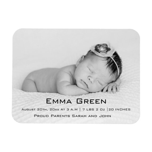 Magnet Flexible Bébé Photo Script Birth Name Aimant personnel (Horizontal)