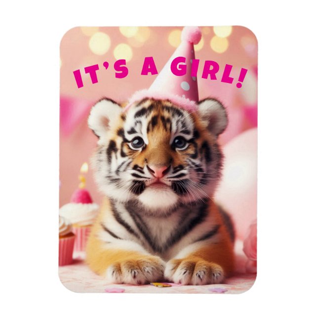 Magnet Flexible Bébé Tigre Mignon Bébé Révélation Fille Rose (Vertical)