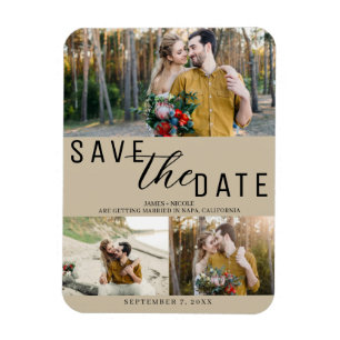 Magnet Flexible Beige Enregistrer la date Mariage 3 photos