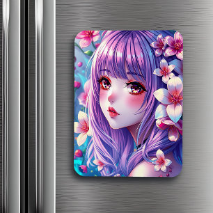 Magnet Flexible Belle Anime Girl avec cheveux pourpres