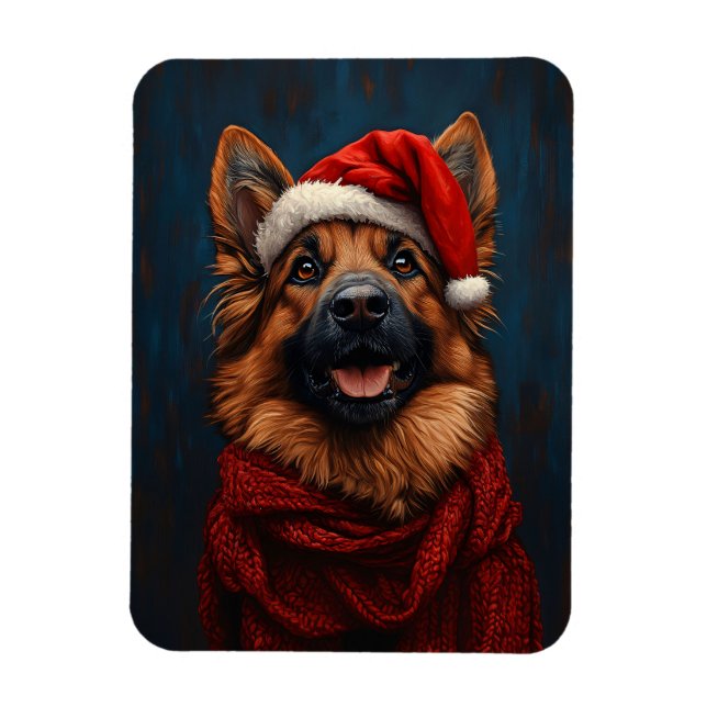 Magnet Flexible Berger allemand dans un chapeau de Père Noël flexi (Vertical)