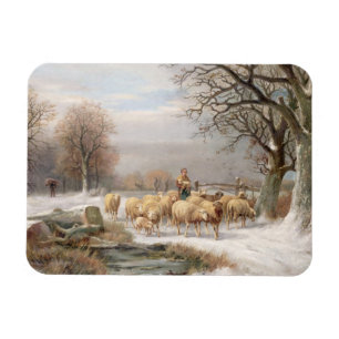 Magnet Flexible Bergère avec son troupeau dans un paysage hivernal
