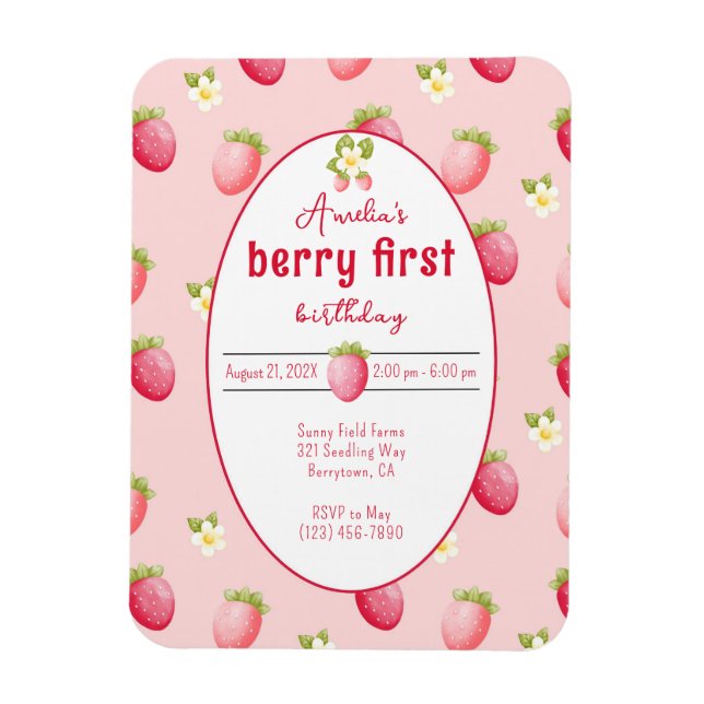 Magnet Flexible Berry First Birthday Strawberry Invitation (Vertical)