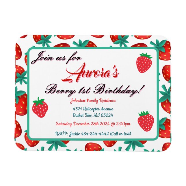 Magnet Flexible Berry fraise rouge 1er Anniversaire Gardien (Horizontal)