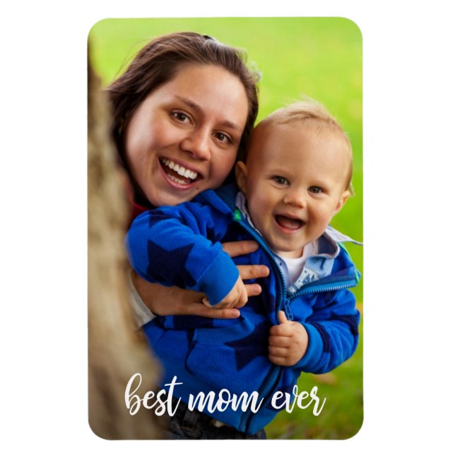 Magnet Flexible Best Mom Ever Modèle photo de script blanc (Vertical)