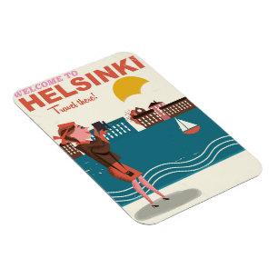 Magnet Flexible Bienvenue à Helsinki Finlande poster de voyage vin