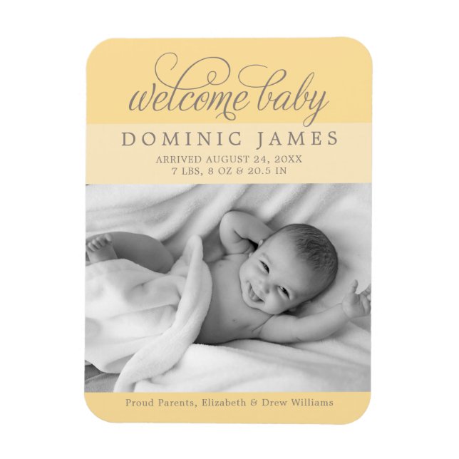 Magnet Flexible Bienvenue Baby Elegant Photo Faire-part de naissan (Vertical)