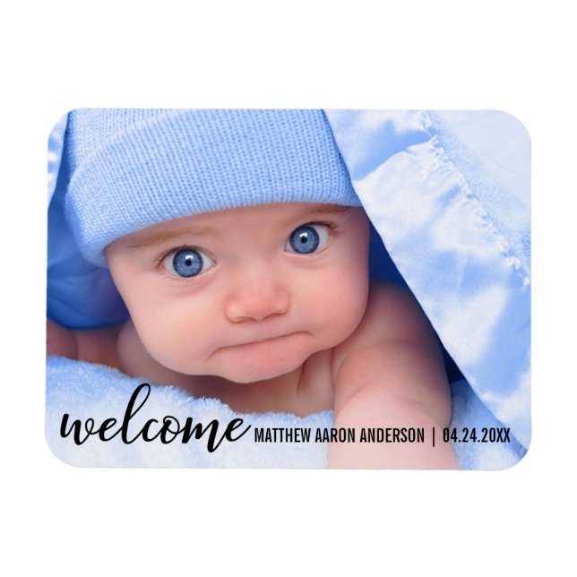 Magnet Flexible Bienvenue Nouveau bébé Faire-part moderne (Horizontal)