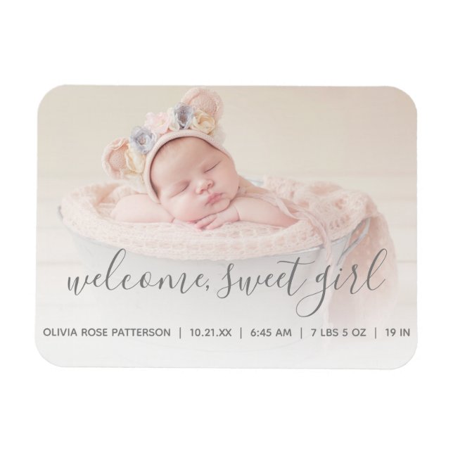 Magnet Flexible Bienvenue, Sweet Girl Photo Faire-part bébé (Horizontal)