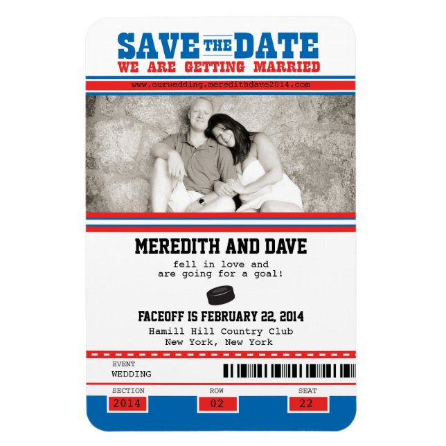 Magnet Flexible Billet de hockey photo Enregistrer la date (Vertical)