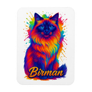 Magnet Flexible Birman Cat Pop Art - Vibrant Neon Rainbow Illustra