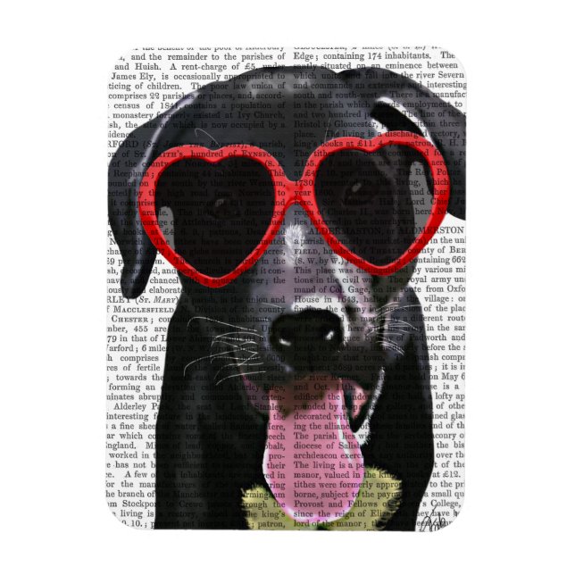 Magnet Flexible Black Labrador Avec Lunettes de soleil Coeur (Vertical)