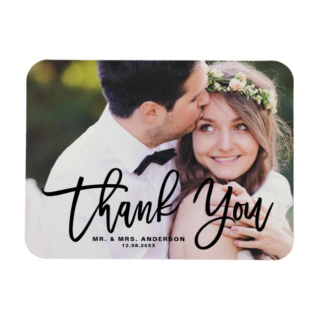 Magnet Flexible Black Letting moderne Mariage photo Merci (Horizontal)