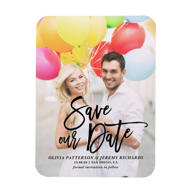 Magnet Flexible Black Rustic Lettrage photo Enregistrer notre date (Vertical)