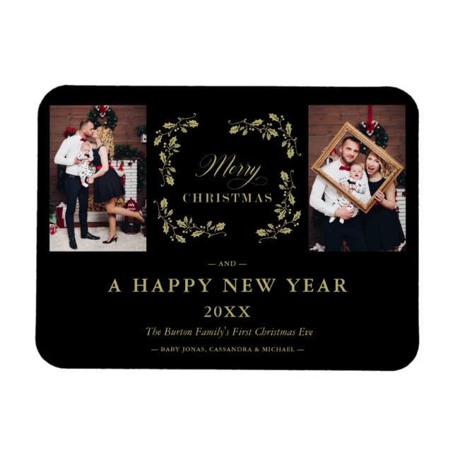 Magnet Flexible Black Trend Elegant Chic Christmas 2 Photos Famill (Horizontal)