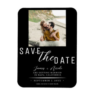Magnet Flexible Black & White Enregistrer la date Mariage photo