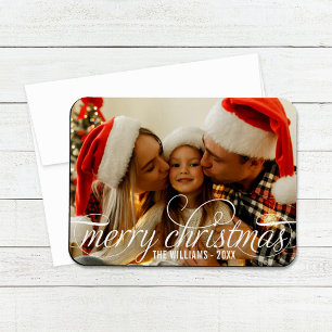 Magnet Flexible Blanc Élégant Calligraphie Joyeux Noël Nom