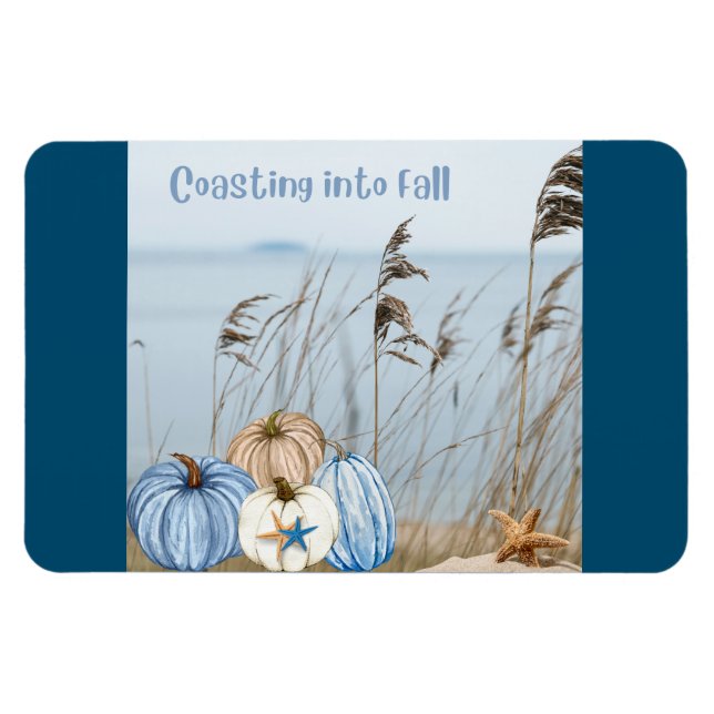 Magnet Flexible Bleu automne côtier et Citrouilles blancs et Starf (Horizontal)
