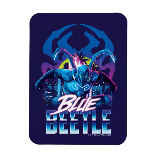 Magnet Flexible Bleu Beetle Rétrowave Ville coucher du soleil (Vertical)