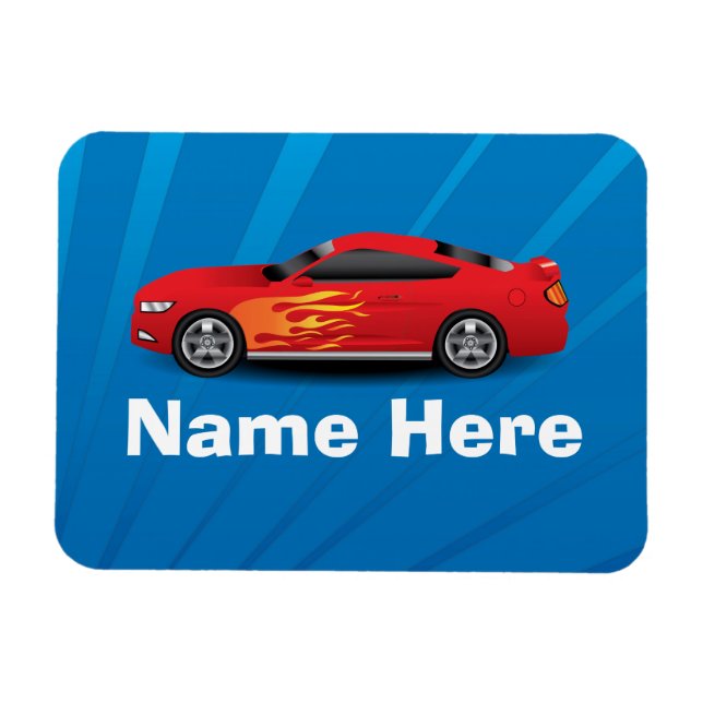 Magnet Flexible Bleu clair avec Red Sports Voitures Flames Enfants (Horizontal)