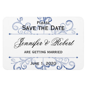 Magnet Flexible Bleu Coeur Snowflake Mariage Enregistrer la date