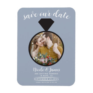 Magnet Flexible Bleu Dusty Mariage Bague photo Enregistrer la date