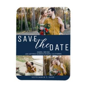 Magnet Flexible Bleu Enregistrer la date Mariage 3 photos