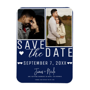 Magnet Flexible Bleu et blanc moderne Enregistrer la date 2 Mariag